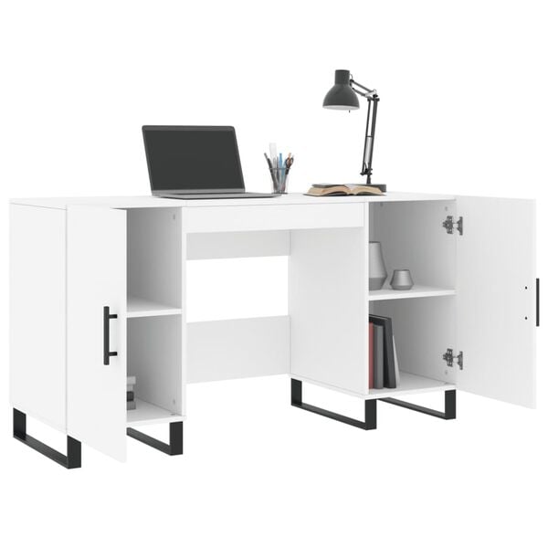 vidaXL Desk White Engineered wood, Iron 55.1 in long Desk Rectangular