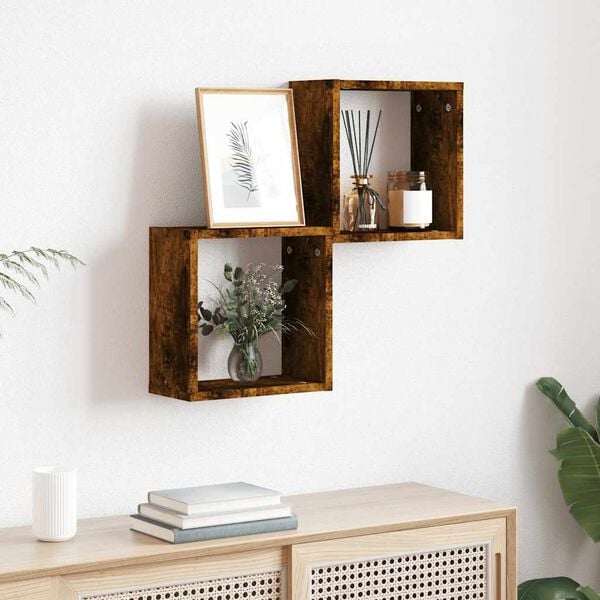 vidaXL Wall Cube Shelf Set of 2 Smoked oak Engineered wood