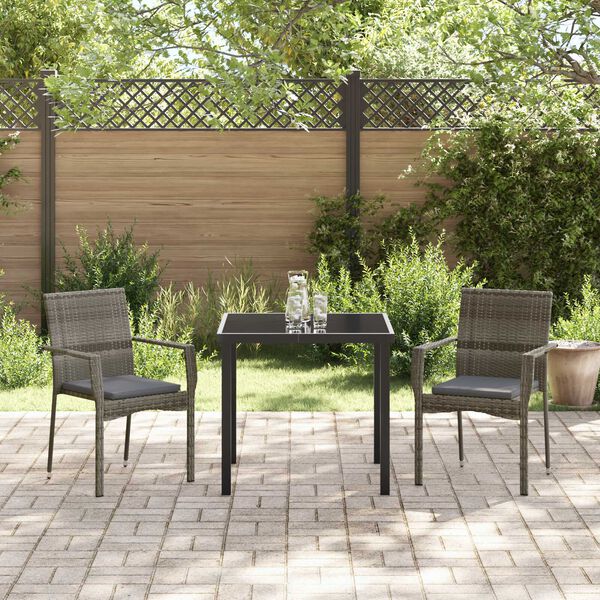 vidaXL Garden Dining Set with Cushion 3 pcs Grey Poly Rattan