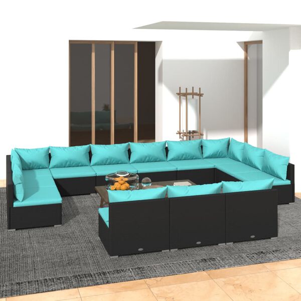 vidaXL Garden Lounge Set Black PE rattan, powder-coated steel, plastic