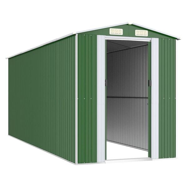 vidaXL Garden Shed Green Galvanized Steel Medium Garden Shed