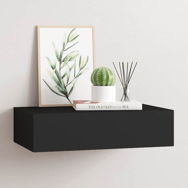vidaXL Wall-mounted Drawer Shelf Black 40x23,5x3.9 " MDF