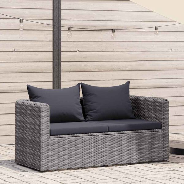 vidaXL Garden Sofa Set of 2 Grey PE Rattan Standard Detachable
