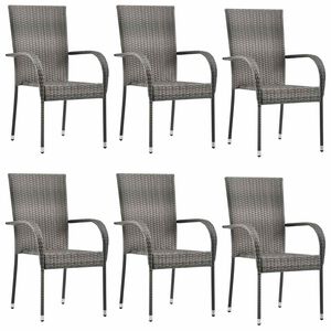 vidaXL Dining Chair Set of 4 Grey PE rattan, powder-coated steel
