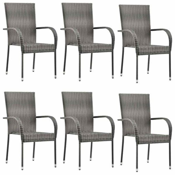 vidaXL Dining Chair Set of 4 Grey PE rattan, powder-coated steel