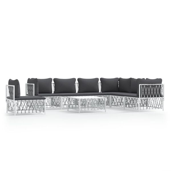 vidaXL Garden Lounge Set White Woven fabric, powder-coated steel, textilene
