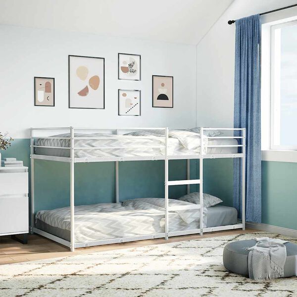 vidaXL Bunk Bed White Steel, mesh fabric Twin Bunk Bed Rectangular