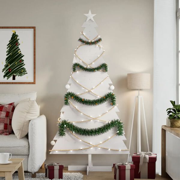 vidaXL Wooden Christmas Tree White Solid pine wood 70.9 in