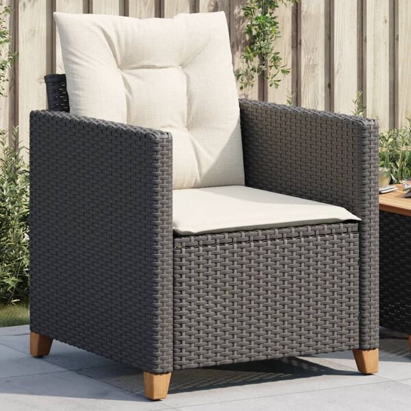vidaXL Garden Chair Black, Cream White PE rattan 24 x 26.4 x 27.2 in