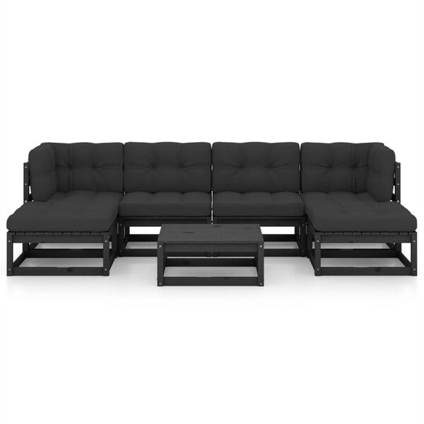 vidaXL Garden Lounge Set Black, Anthracite Solid Pine Wood, 100% Polyester
