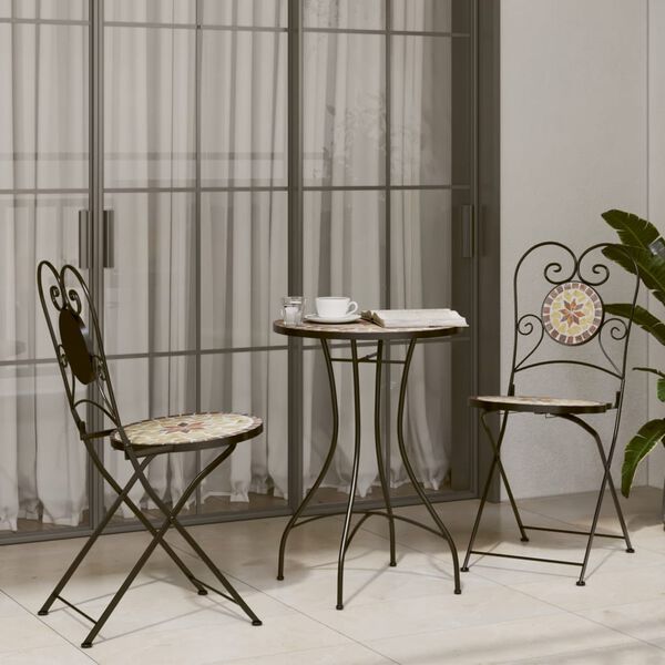 vidaXL Mosaic Bistro Set Terracotta and White
