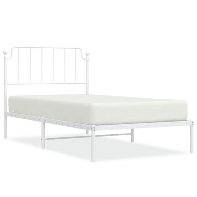 vidaXL Metal Bed Frame with Headboard White 39.4"x78.7"