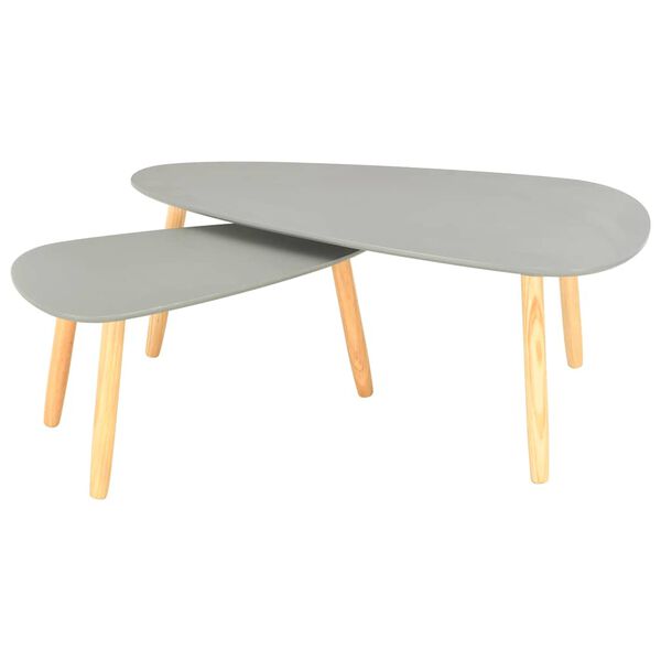 vidaXL Coffee Table Set of 2 Grey Solid pinewood legs and MDF top Simple
