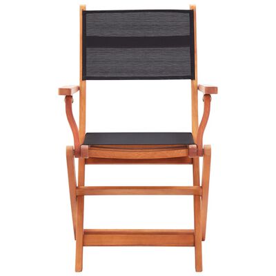 vidaXL Folding Patio Chairs 6 pcs Black Solid Eucalyptus Wood&Textilene