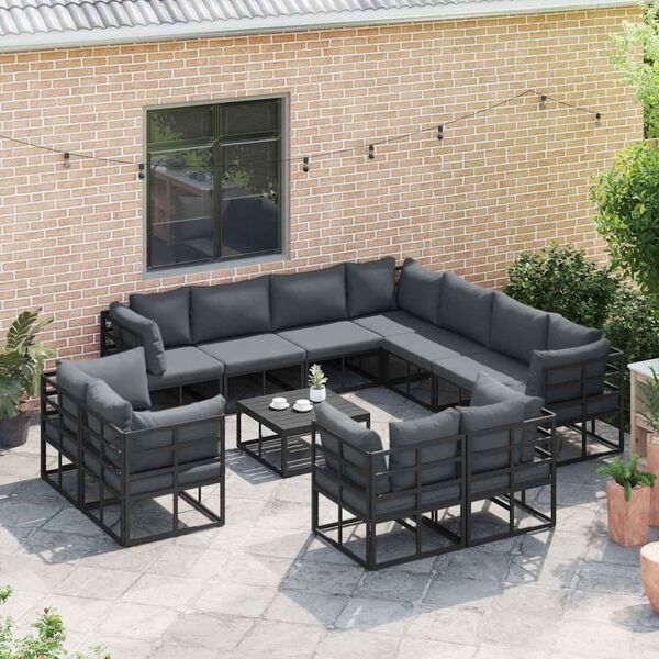 vidaXL Garden Sofa Set with Cushion 12 pcs Black Aluminium