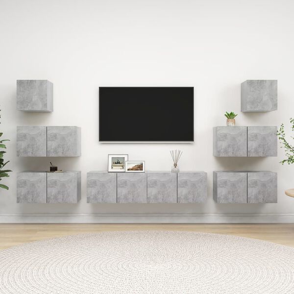 vidaXL TV Cabinet Set Set of 8 Concrete gray Engineered wood