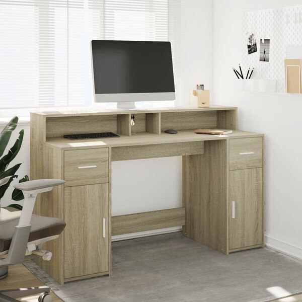 vidaXL Desk Sonoma Oak Engineered Wood Medium Desk Rectangular