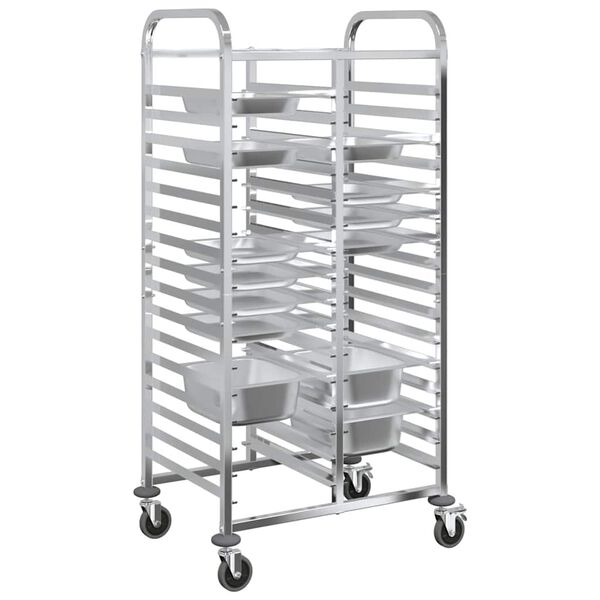 vidaXL Tray Trolley with 32 GN Containers 29.5x21.7x64.0" Stainless Steel