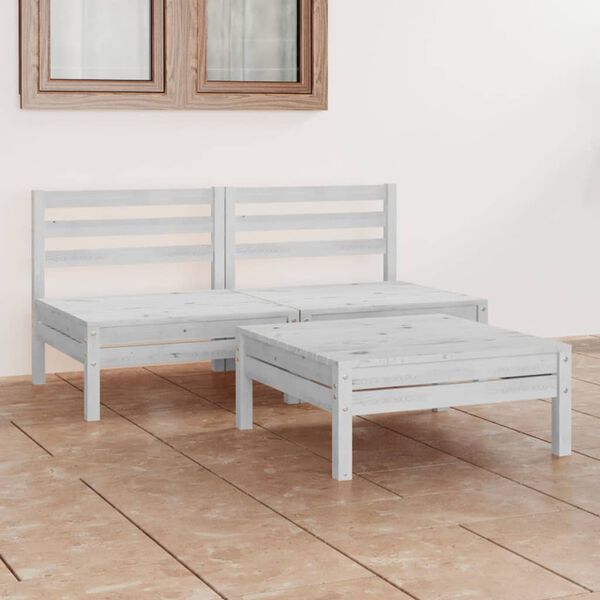 vidaXL Garden Lounge Set White Solid Pinewood Modular Garden Lounge Set