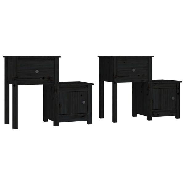 vidaXL Bedside Cabinet Set of 2 Black Solid pine wood Medium