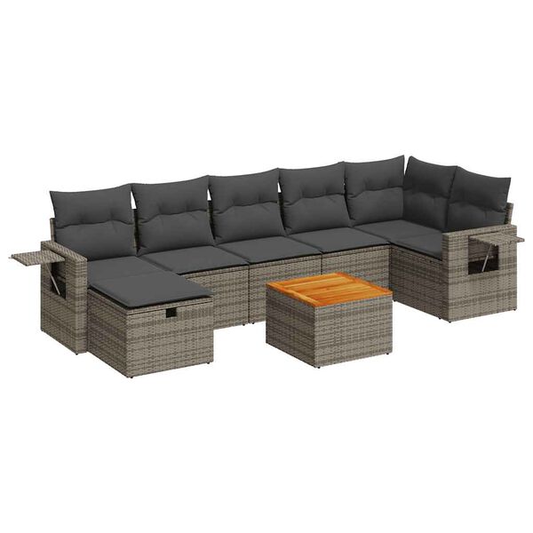 vidaXL Garden Sofa Set Grey PE rattan Large Adjustable Feet