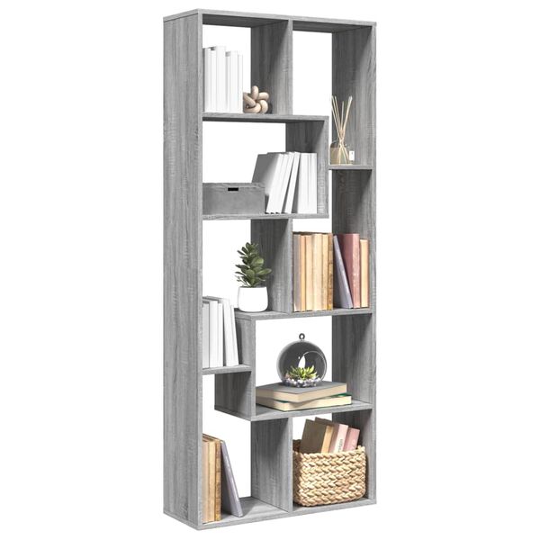 vidaXL Room Divider Bookcase Grey Sonoma Engineered wood 26.4x9.8x63.6 in