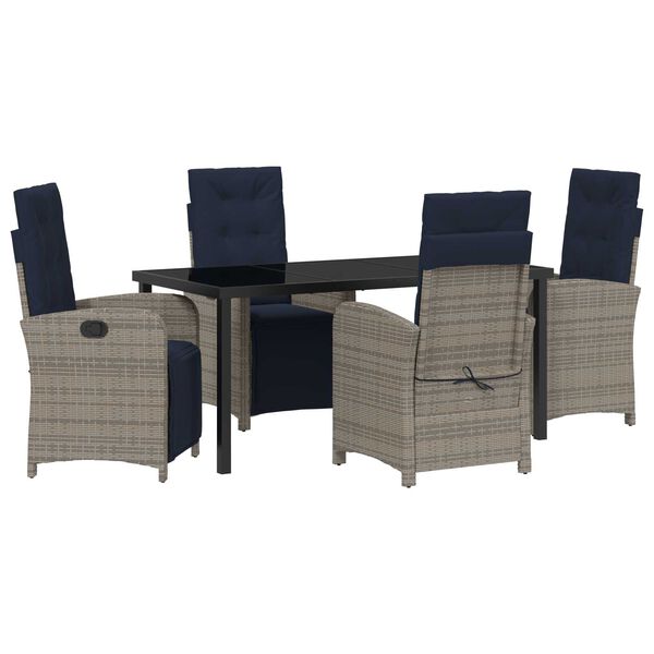 vidaXL Garden Dining Set with Cushion 5 pcs Grey Poly Rattan
