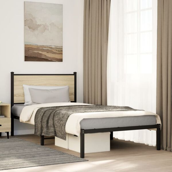 vidaXL Bed Frame Sonoma oak Steel and engineered wood Single Bed Frame