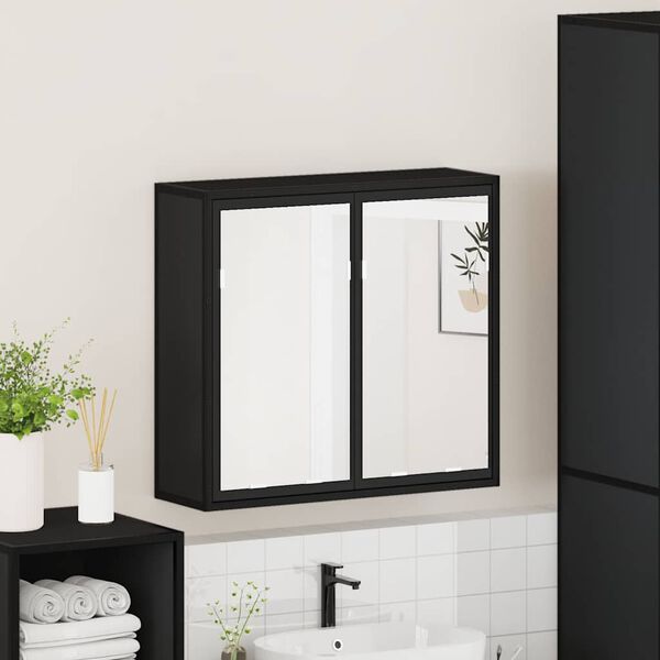 vidaXL Bathroom Mirror Cabinet Black Engineered wood, Metal Medium