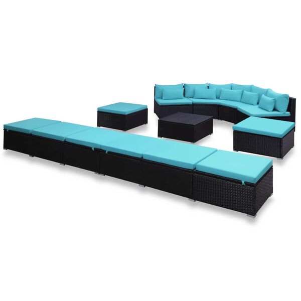 vidaXL Patio Lounge Set Set of 9 Black, Blue