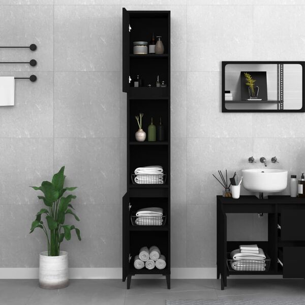 vidaXL Bathroom Cabinet Black Engineered wood, Metal 11.8 x 11.8 x 74.8 in