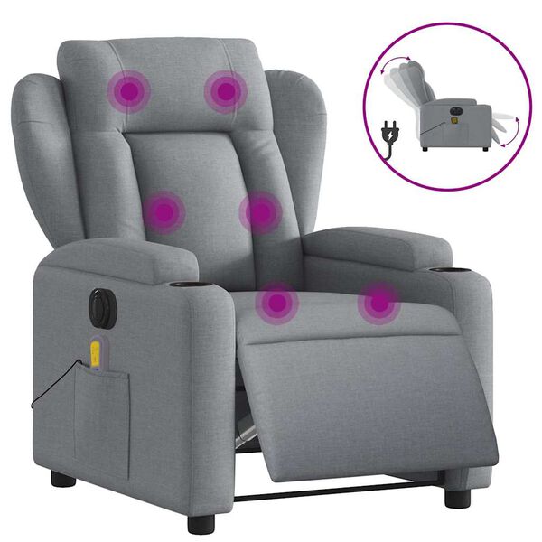 vidaXL Electric Massage Recliner Chair Light Grey Polyester, Metal, Plywood