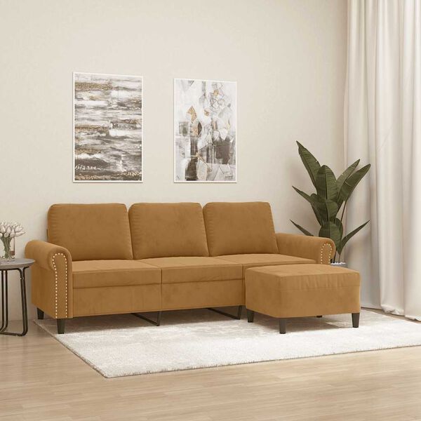 vidaXL 3-Seater Sofa With Footstool Brown