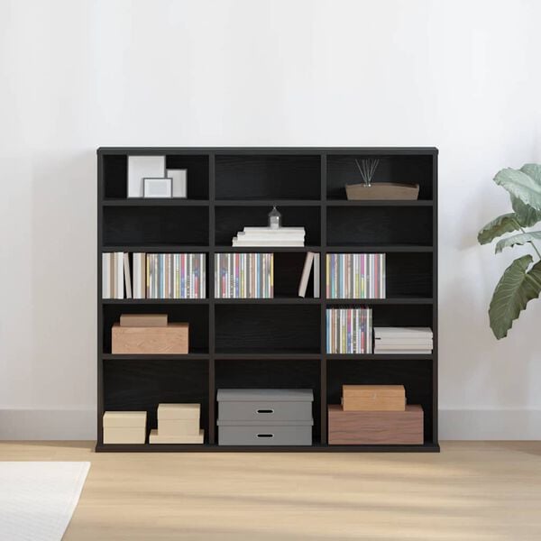vidaXL CD Cabinet Black Oak Engineered Wood Medium CD Cabinet