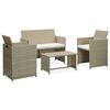 vidaXL Sofa Set Beige Rattan, Cream White Cushions