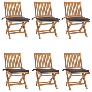 vidaXL Garden Chair Set of 6 Natural teak and anthracite cushions
