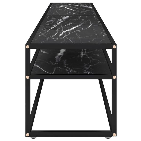 vidaXL TV Cabinet Black Marble Tempered Glass, Powder-Coated Steel