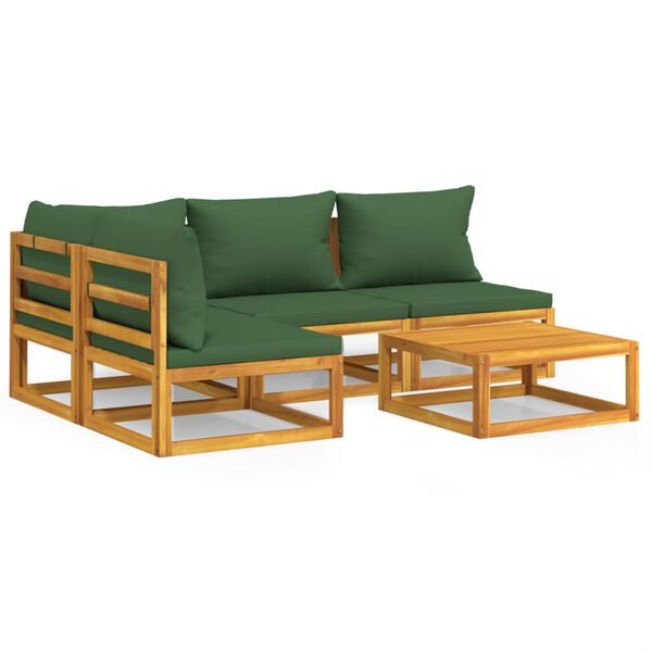 vidaXL Garden Lounge Set Natural wood, Green Solid Acacia wood, Fabric