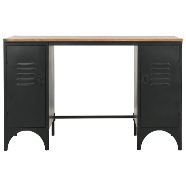 vidaXL Double Pedestal Desk Black and natural wood Solid Firwood and Steel