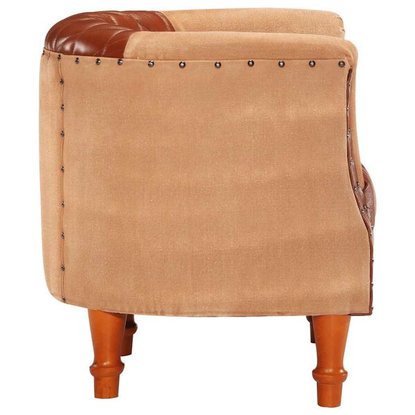 vidaXL Tub Chair Brown Genuine goat leather and canvas with solid mango wood