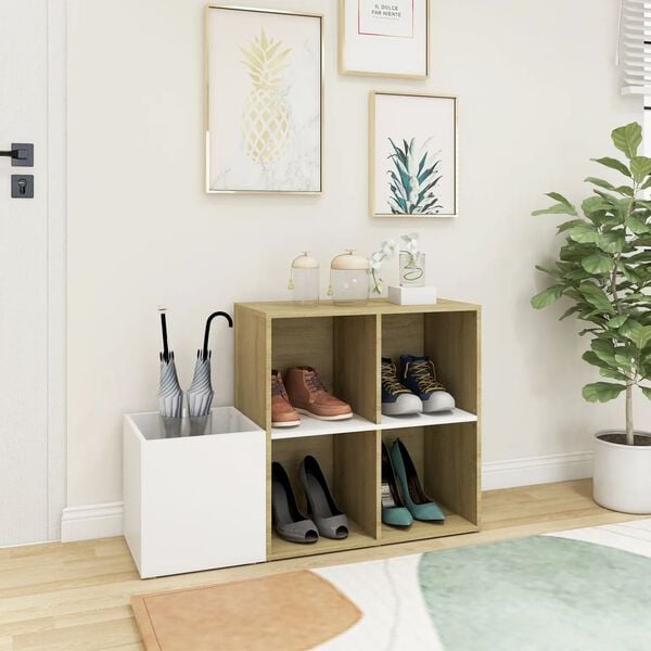 vidaXL Hall Shoe Cabinet White and Sonoma Oak Engineered wood Medium