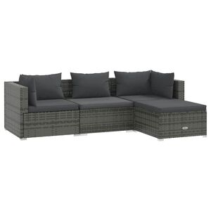 vidaXL Garden Lounge Set Grey PE rattan, powder-coated steel, plastic