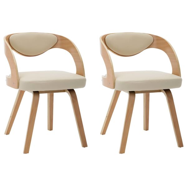 vidaXL Dining Chair Set of 2 Cream and Light Brown Faux leather, Bentwood