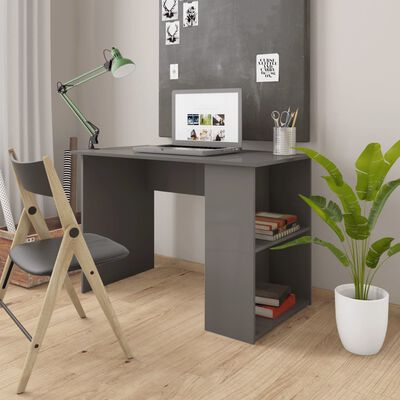 vidaXL Desk High Gloss Gray 43.3"x23.6"x28.7" Engineered Wood