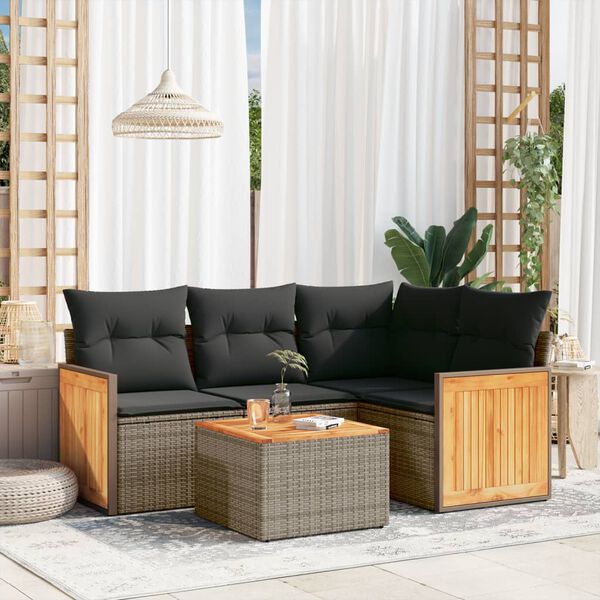 vidaXL Garden Sofa Set Grey PE rattan