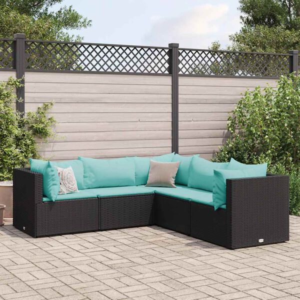 vidaXL Patio Lounge Set Black, Water Blue