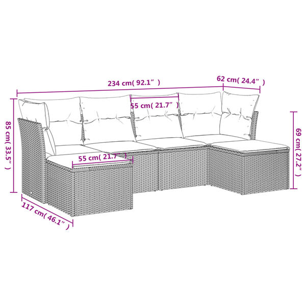 vidaXL Patio Sofa Set Adjustable Feet Garden Sofa Set Rectangular Modern