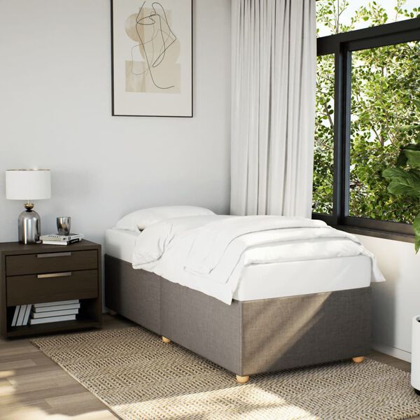 vidaXL Bed Frame Taupe Polyester, Plywood, Engineered wood Twin