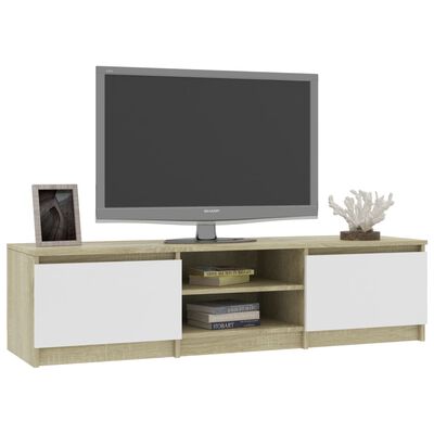 vidaXL TV Stand White and Sonoma Oak 55.1"x15.7"x14" Engineered Wood