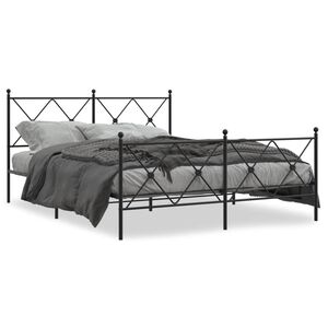vidaXL Bed Frame Black Steel King Bed Frame Rectangular Traditional
